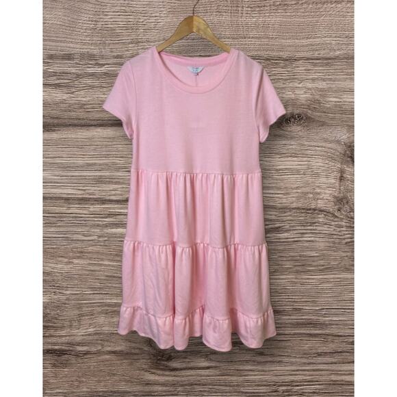 Crown & Ivy Women's Meadow Pink Tiered Ruffle Terry Jersey Dress Size Small - Picture 1 of 8